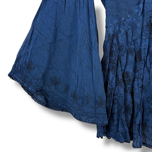 Holy Clothing Embroidered Boho Bell Sleeve Peasant Tunic Top Shirt Sz XL 1X - Picture 2 of 9